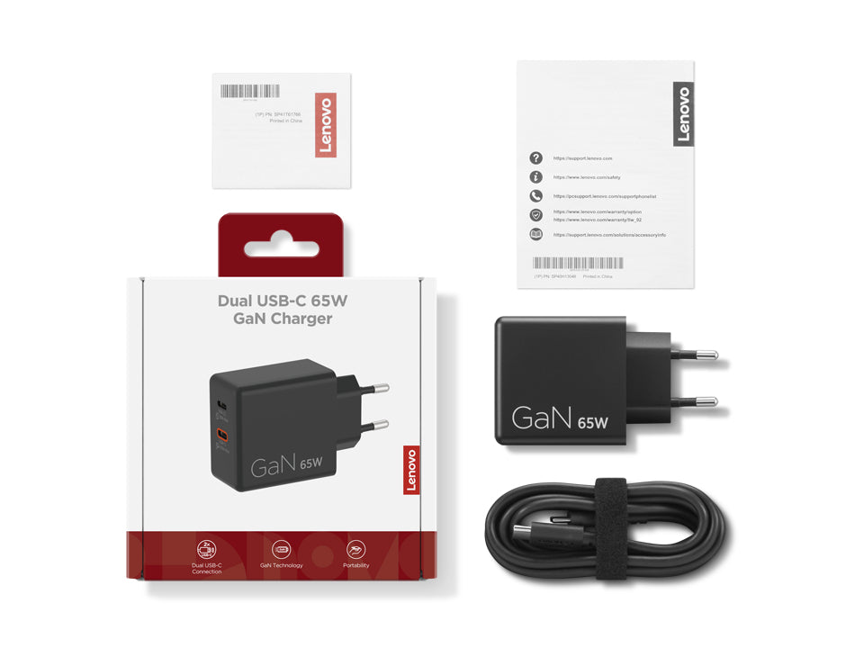 Lenovo Dual USB-C 65W GaN Charger Universal Negro Corriente alterna Interior (3)