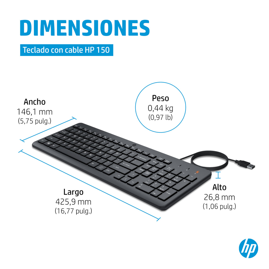 HP 150 USB-A Wired Keyboard teclado Universal Negro (6)
