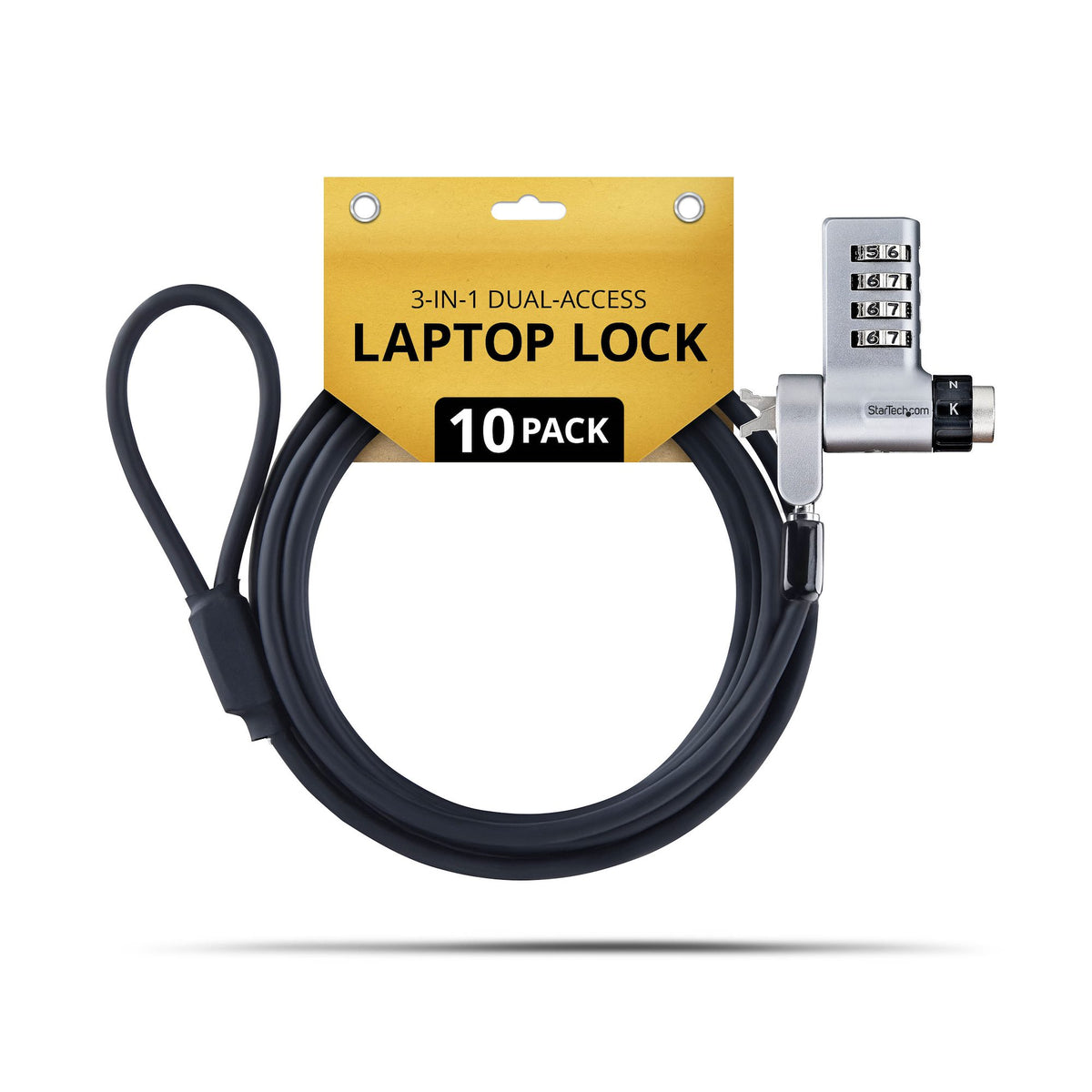 StarTech.com 10-Pack 3-in-1 Laptop Lock cable antirrobo Negro, Plata