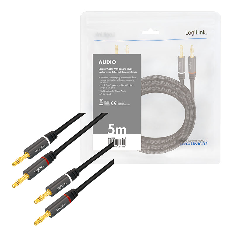 LogiLink CA1211 cable de audio 5 m 2 conectores banana Negro (6)