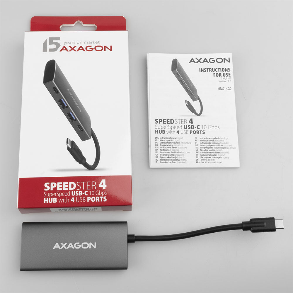Axagon HMC-4G2 hub de interfaz USB 3.2 Gen 2 (3.1 Gen 2) Type-C 10000 Mbit/s Gris (2)