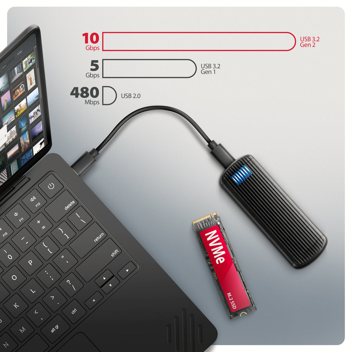 Axagon Caja externa para unidad de estado sólido (SSD) Gris, Negro M.2 (8)