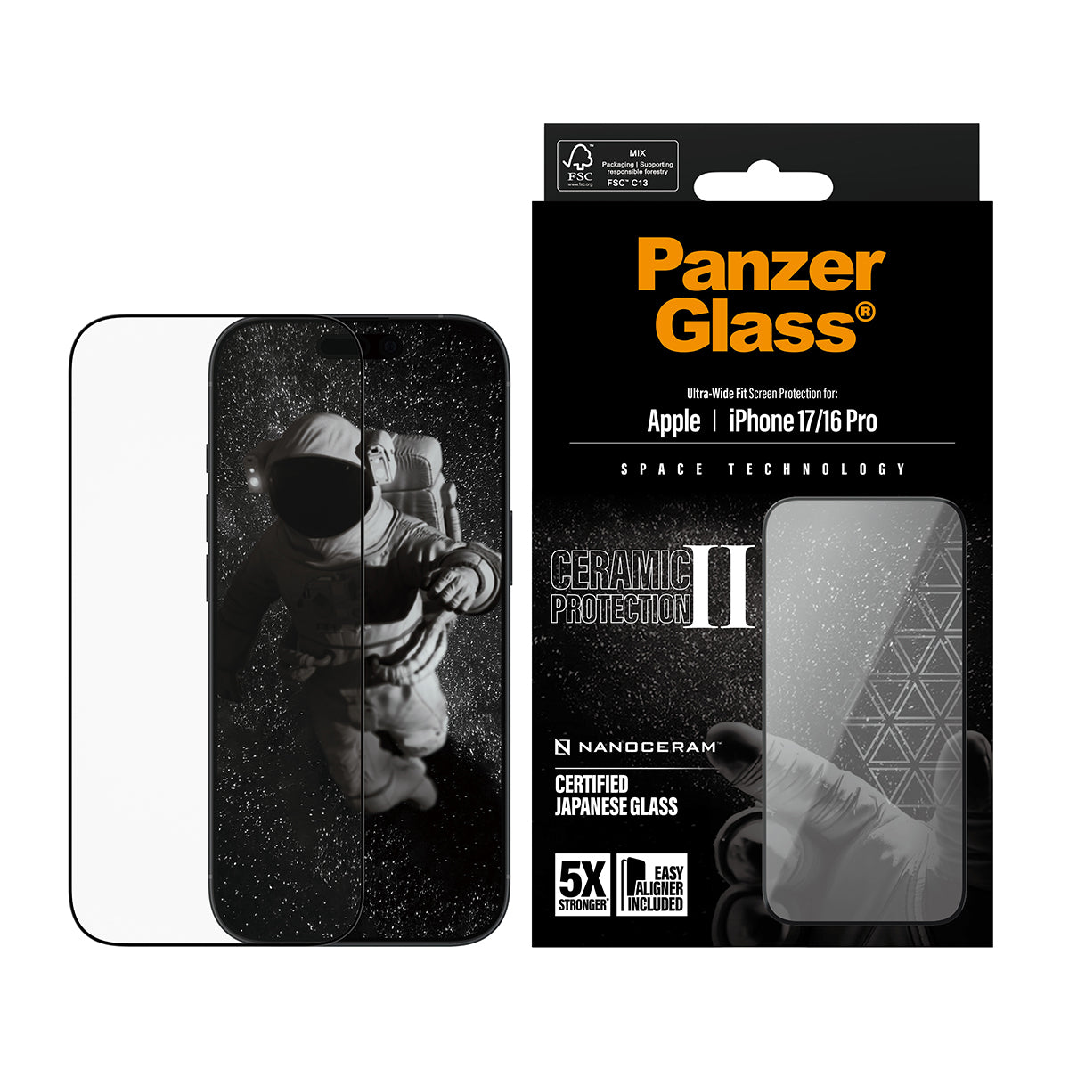 PanzerGlass ® Ceramic II Screen Protector iPhone 17 | iPhone 16 Pro | Ultra-Wide Fit w. EasyAligner Protector de pantalla Apple 1 pieza(s) (2)
