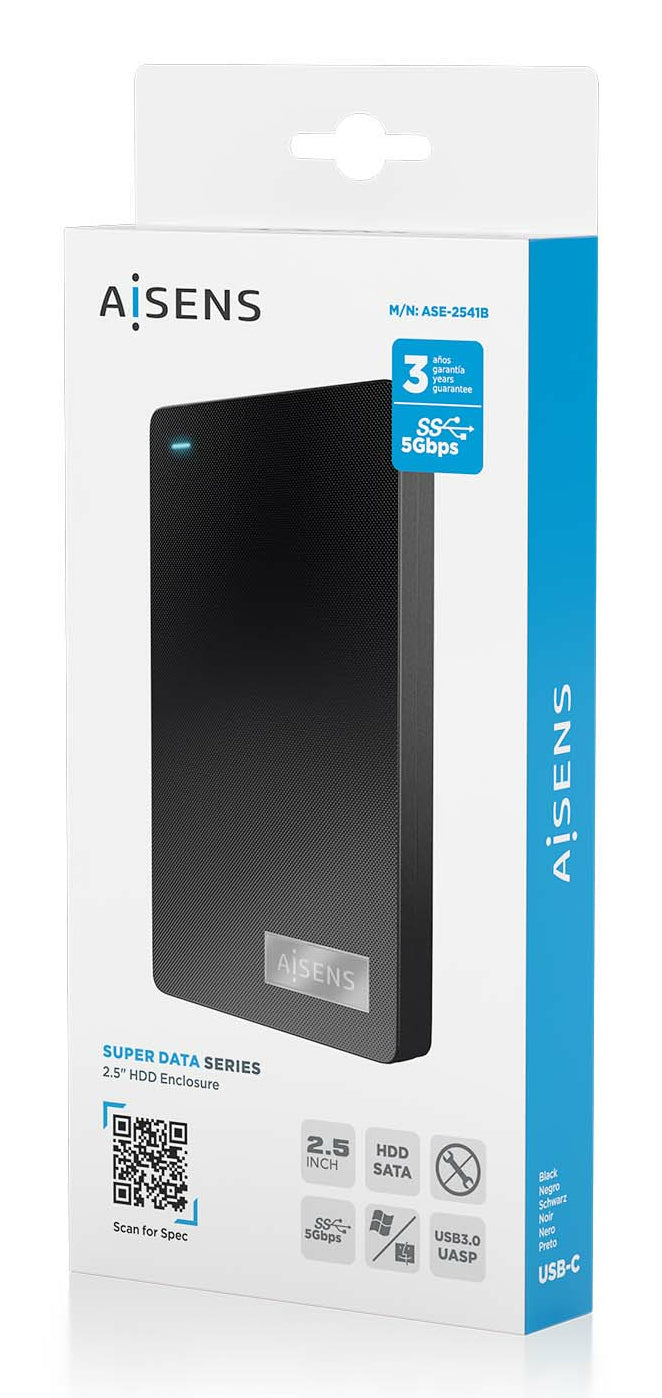 AISENS ASE-2541B caja para disco duro externo Caja de disco duro (HDD) Negro 2.5" (8)