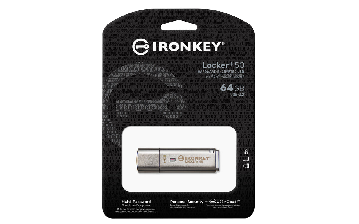 Kingston IronKey Locker+ 50 - Unidad flash USB - cifrado - 64GB - USB3.2 Gen 1