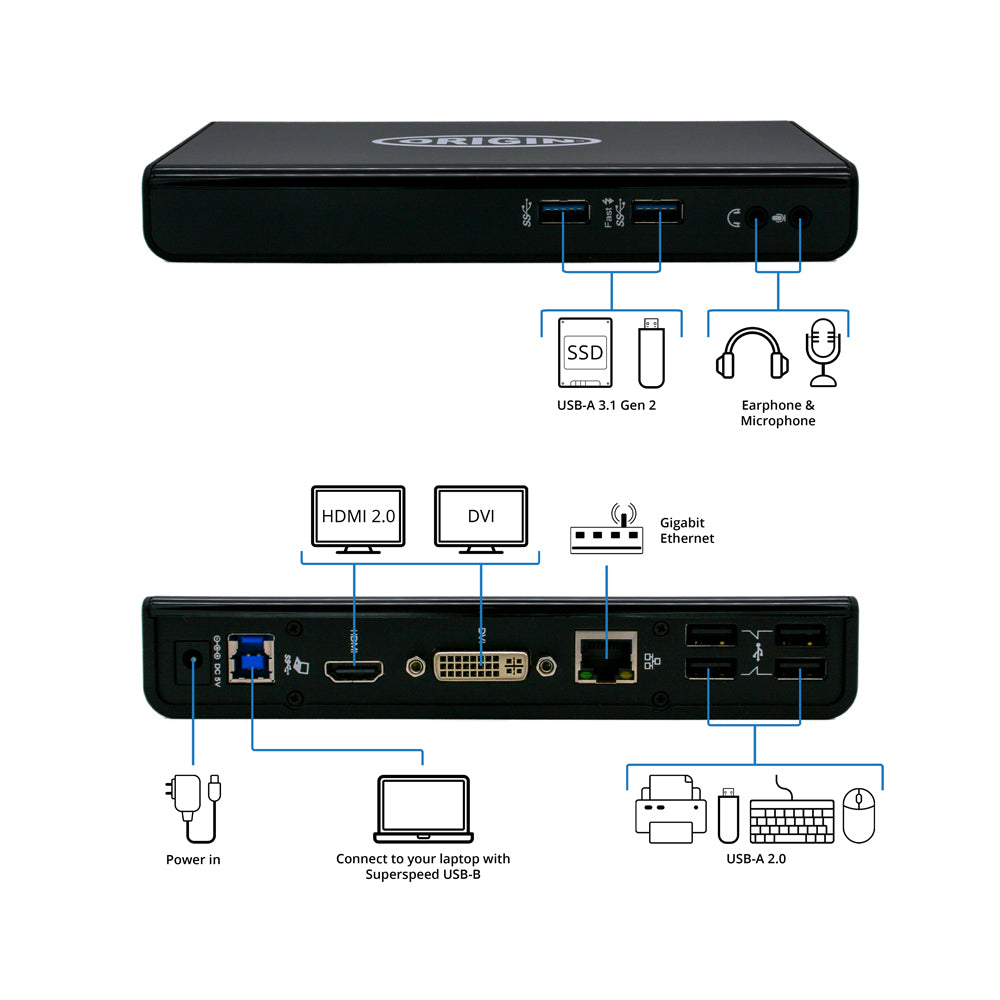 Origin Storage 03X6897-OS base para portátil y replicador de puertos Acoplamiento USB 3.2 Gen 1 (3.1 Gen 1) Type-A Negro (7)
