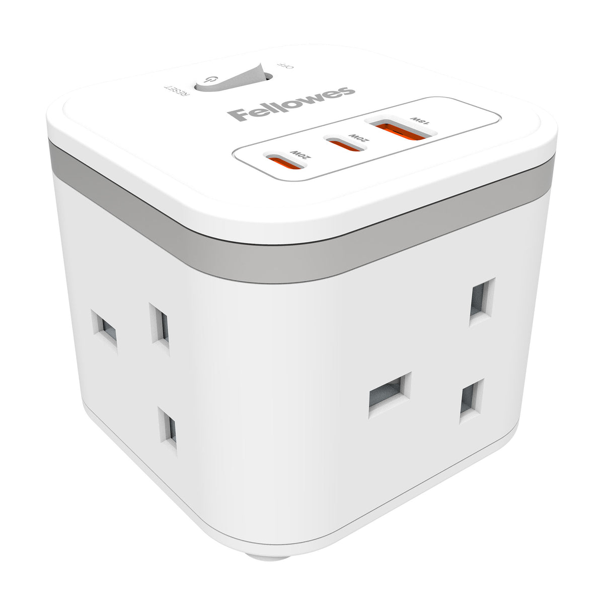Fellowes Power Cube 3x230v 1xUSB-A 2x USB-C Socket 2m Cable White - 100137166 base múltiple 3 salidas AC Interior Blanco (2)
