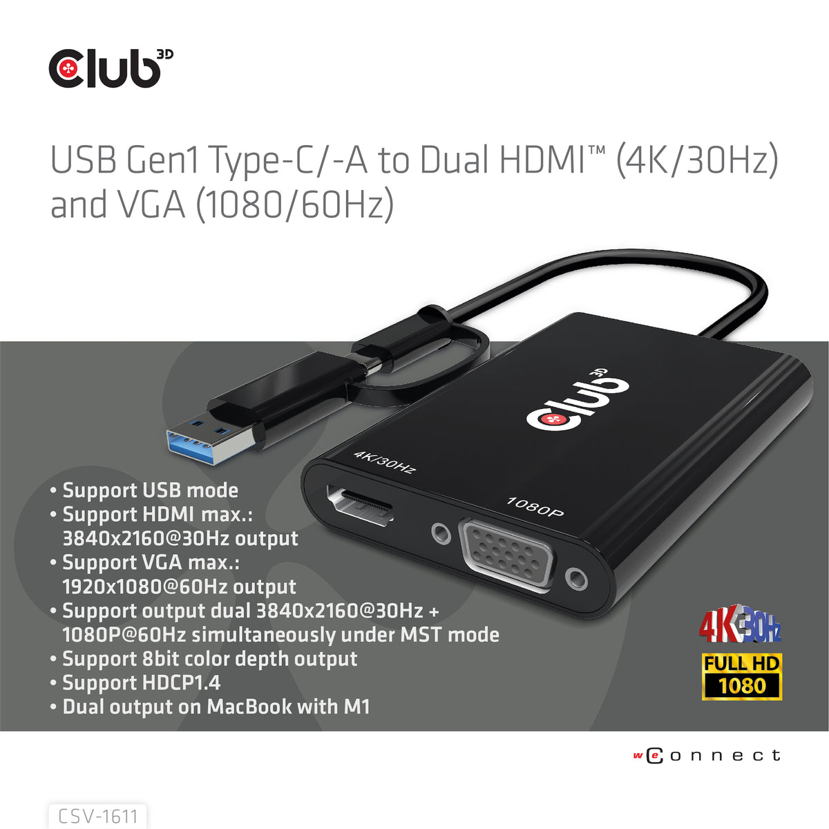 CLUB3D CSV-1611 Adaptador gráfico USB 3840 x 2160 Pixeles Negro (8)
