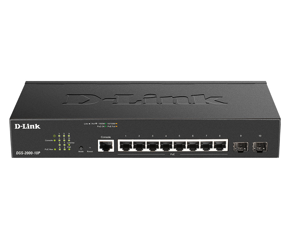 D-Link DGS-2000-10P switch Gestionado L2/L3 Gigabit Ethernet (10/100/1000) Energía sobre Ethernet (PoE) 1U Negro