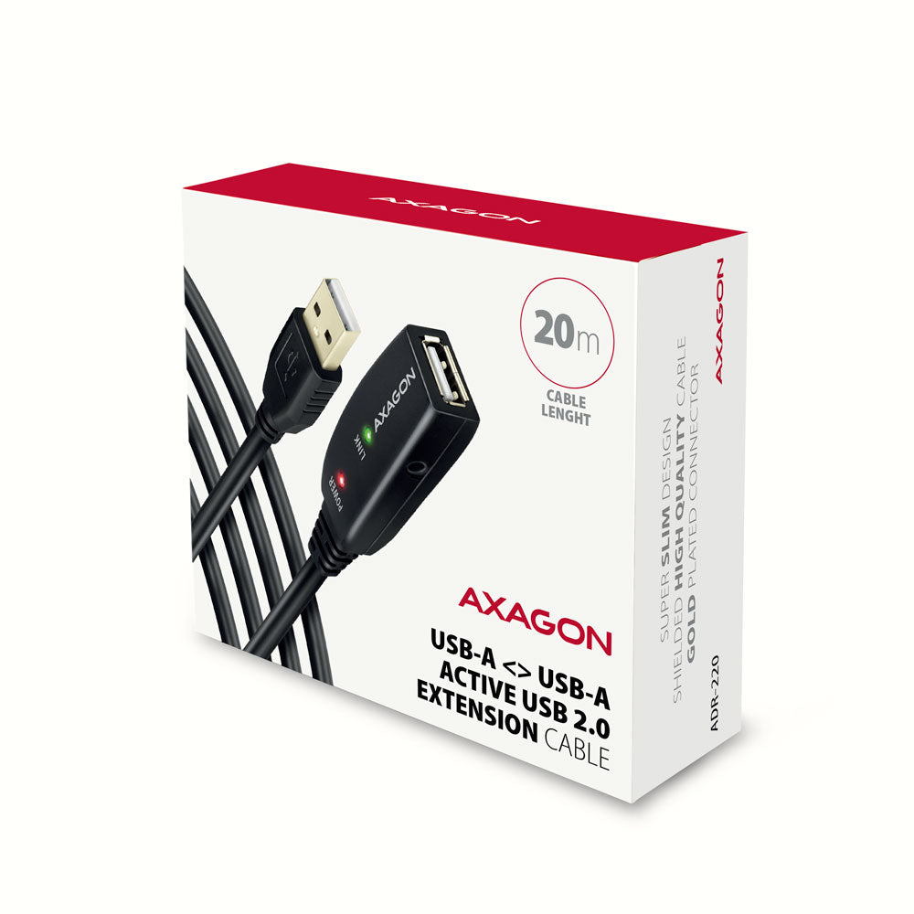 Axagon ADR-220 USB 2.0 A-M -> A-F active extension/repeater cable 20m - Kabel - Digital/Daten cable USB USB A 0,48 Gbit/s Negro (9)