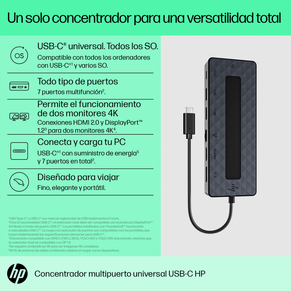 HP Universal USB-C Multiport Hub USB 3.2 Gen 1 (3.1 Gen 1) Type-C Negro (DOC0253A)