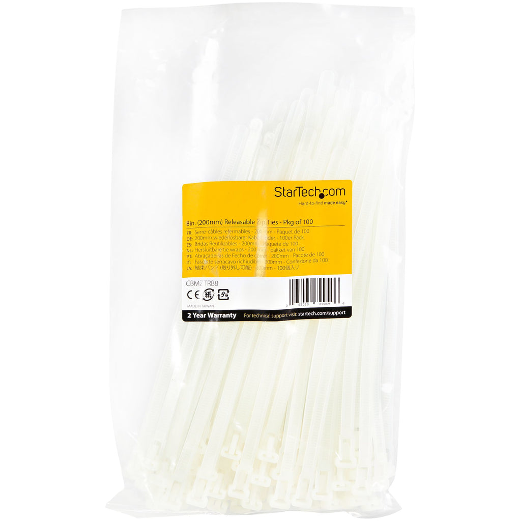 StarTech.com CBMZTRB8 presilla Brida reutilizable Nylon, Plástico Blanco (6)