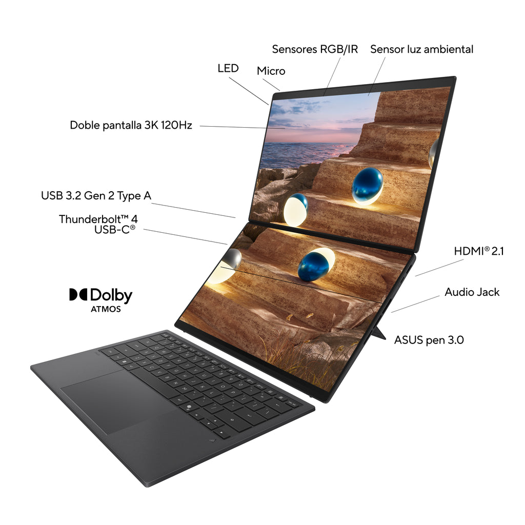 ASUS Zenbook Duo UX8407AA-SN504W Híbrido (2-en-1) 35,6 cm (14") Pantalla táctil LPDDR5x-SDRAM Wi-Fi 7 (802.11be) Gris (4)