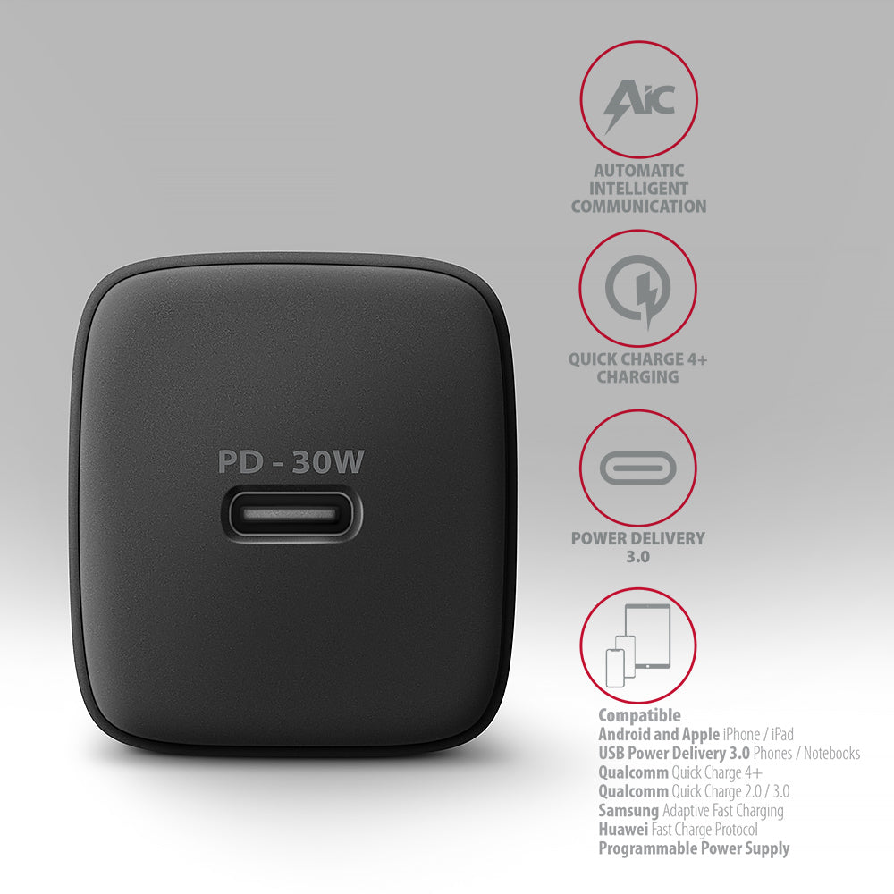 Axagon ACU-PD30 cargador de dispositivo móvil Teléfono móvil, Smartphone, Reloj inteligente, Tableta, Universal, Ver Negro Corriente alterna Carga rápida Interior (4)