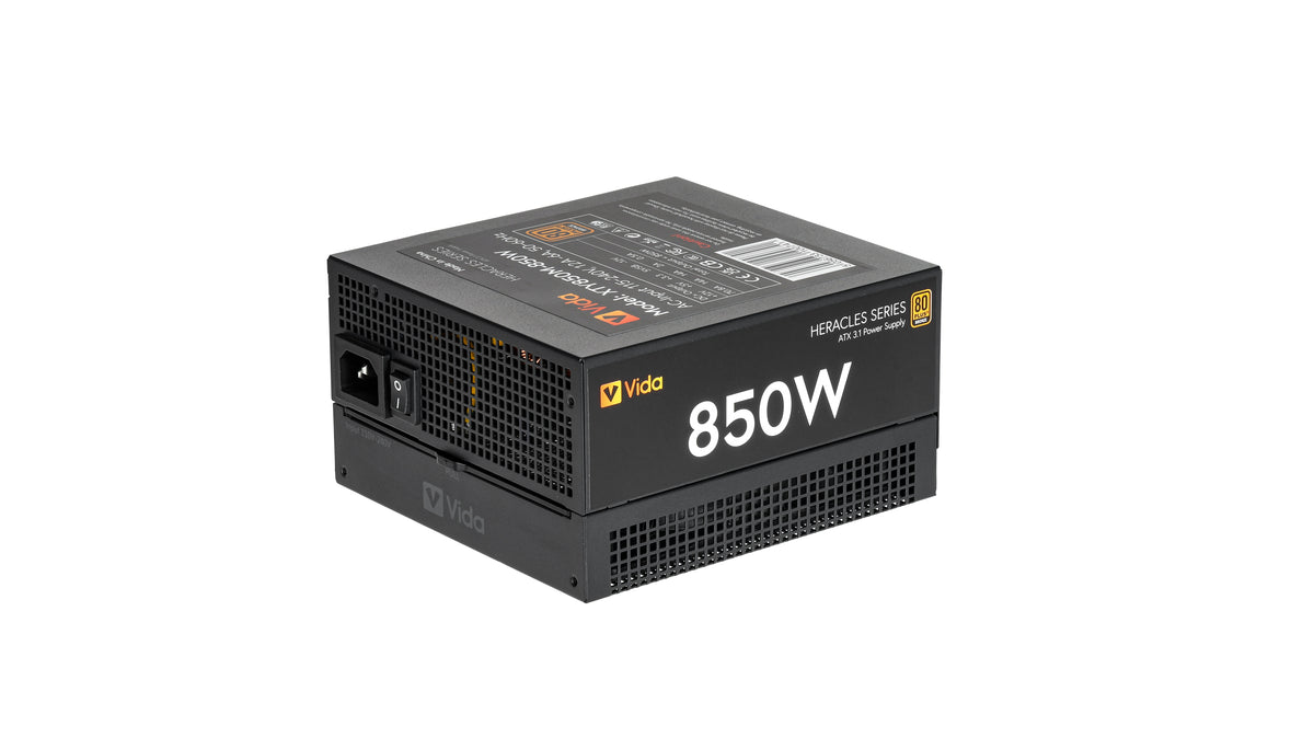 VIDA 850W Heracles Black ATX 3.1 Gaming PSU, 80+ Bronze, 14cm Ultra-Quiet FDM Fan, Flat Black Cables, PCIe 5.1, Power Lead Not Included unidad de fuente de alimentación 24-pin ATX Negro