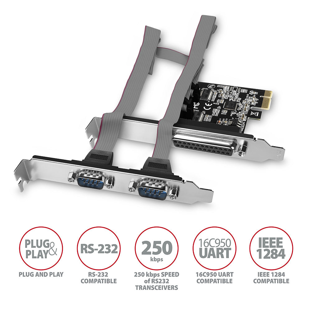 Axagon PCEA-PSN PCIe-Adapter mit 1x Parallel-+ 2x Seriell-Ports - ASIX AX99100 tarjeta y adaptador de interfaz Interno Paralelo, RS-232 (2)