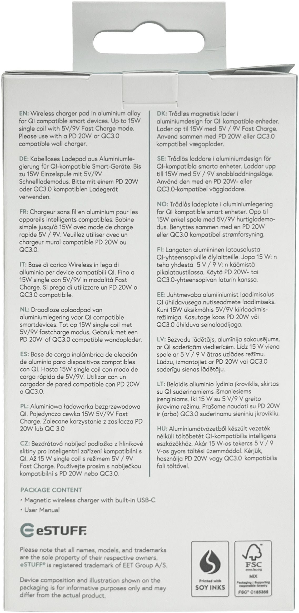 eSTUFF ES638300 cargador de dispositivo móvil Smartphone Aluminio Corriente alterna Cargador inalámbrico Carga rápida Interior (4)