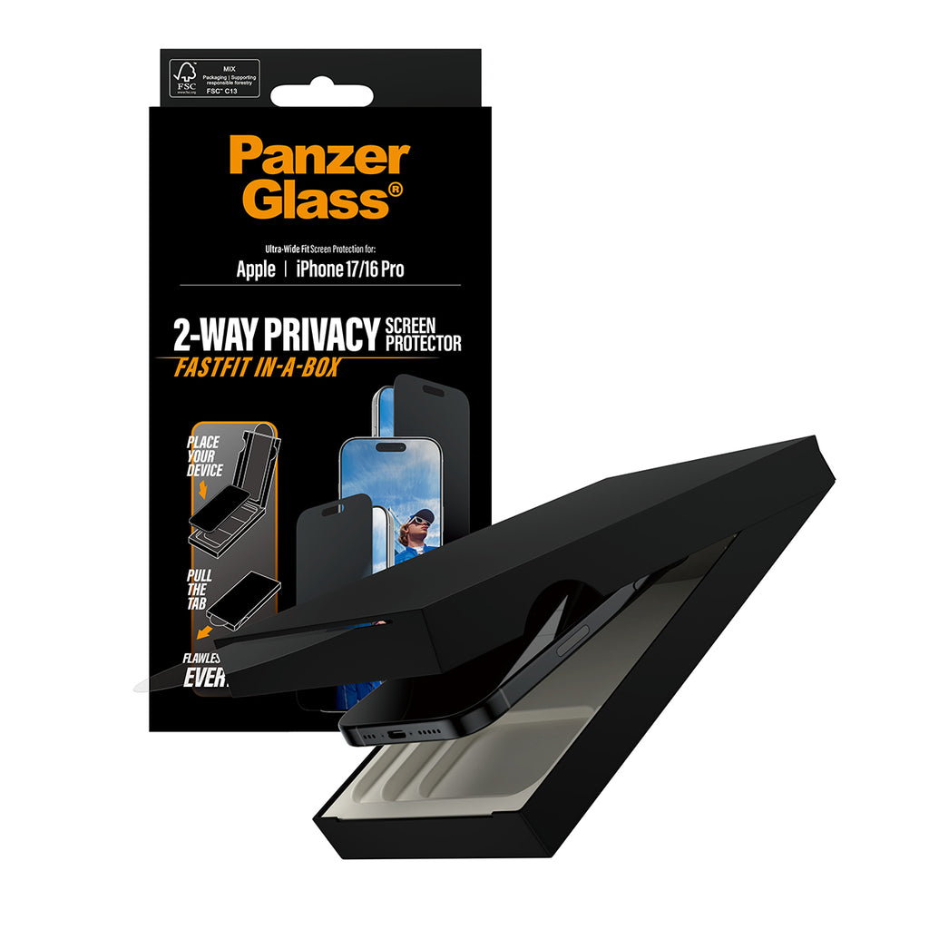 PanzerGlass ® 2-Way Privacy Screen Protector iPhone 17 | iPhone 16 Pro | Ultra-Wide Fit w. Fastfit in-a-box Protector de pantalla Apple 1 pieza(s) (6)