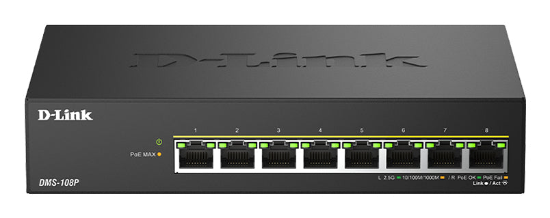 D-Link DMS-108P/E switch No administrado 2.5G Ethernet (100/1000/2500) Energía sobre Ethernet (PoE) Negro