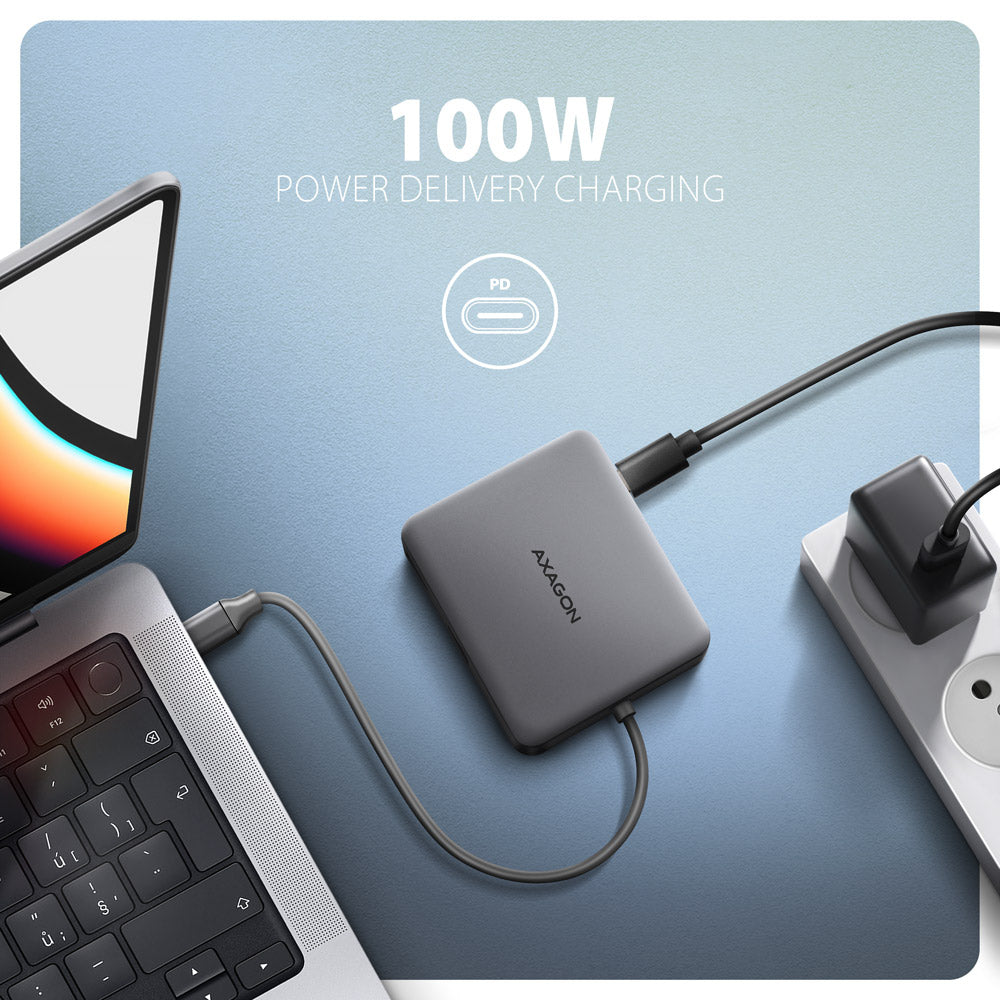 Axagon N HMC-5HL USB 5Gbps hub 2x USB-A HDMI 4k/60Hz RJ-45 GLAN PD 100W kabel USB-C Alámbrico USB 3.2 Gen 1 (3.1 Gen 1) Type-C Plata (4)
