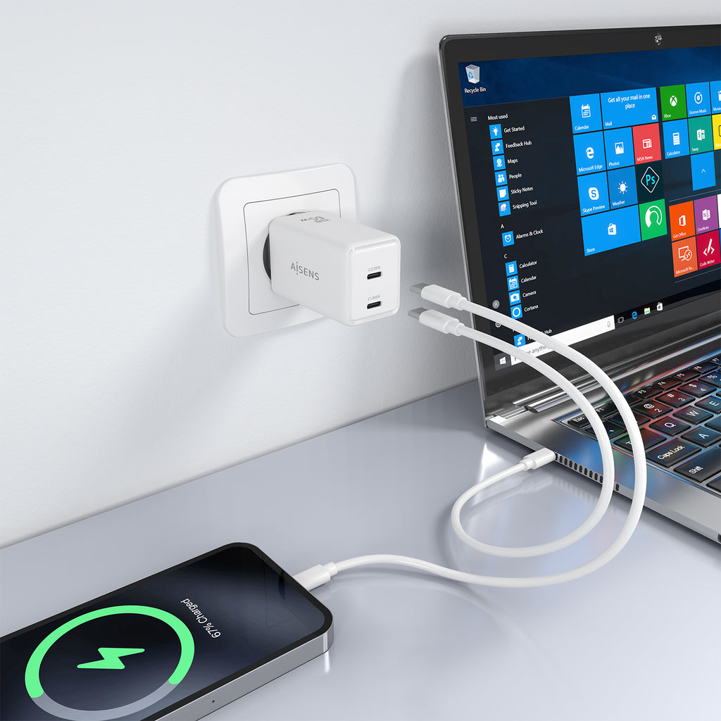 AISENS ASCH-65W2P078-W cargador de dispositivo móvil Cámara digital, Teléfono móvil, Portátil, Smartphone, Tableta, Universal Corriente alterna Carga rápida Interior (6)