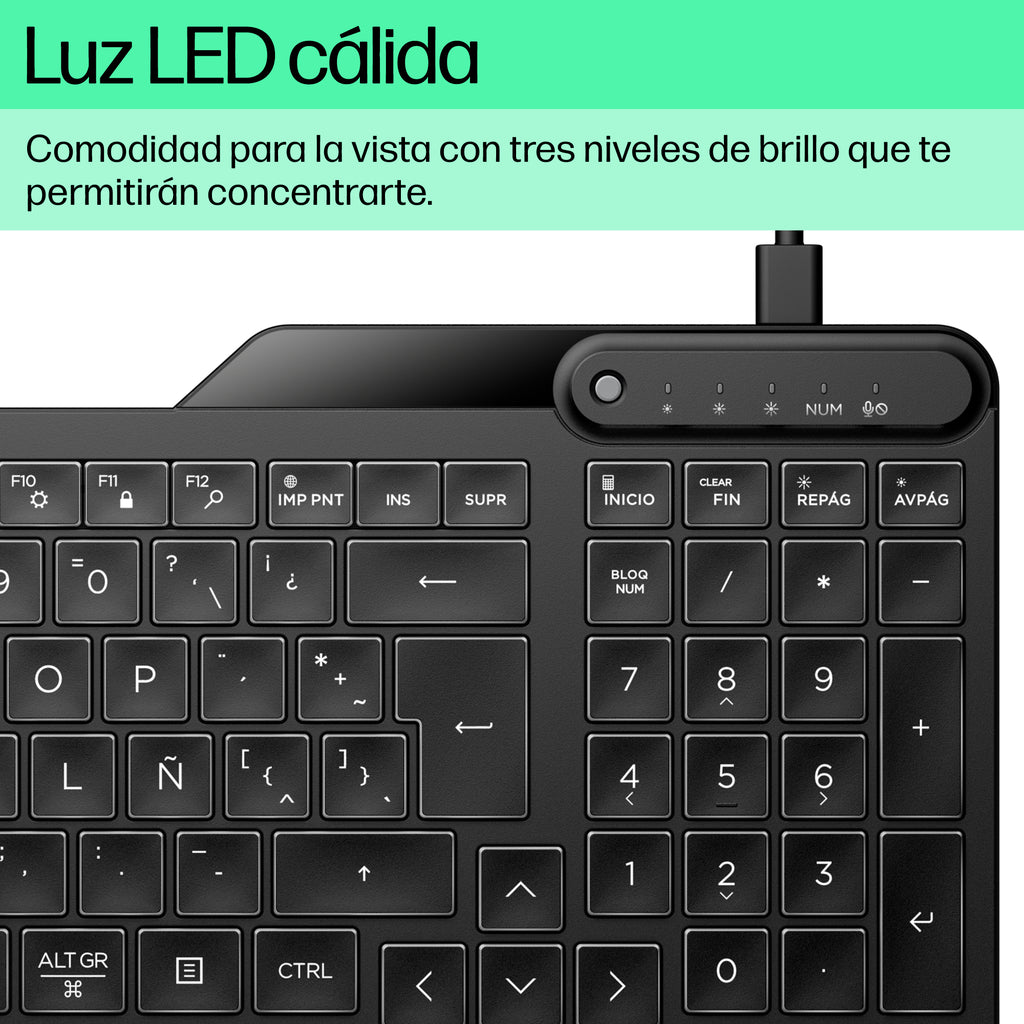 HP 400 Backlit Wired Keyboard teclado Hogar USB Negro (7)