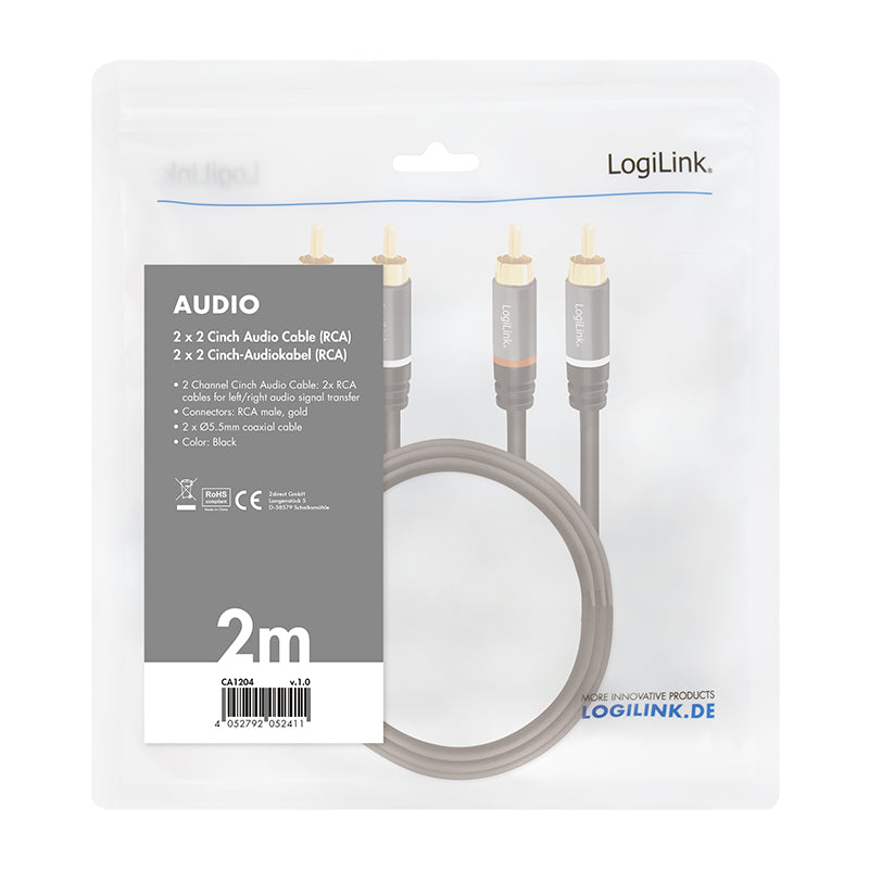LogiLink CA1204 cable de audio 2 m 2 x RCA Negro (5)
