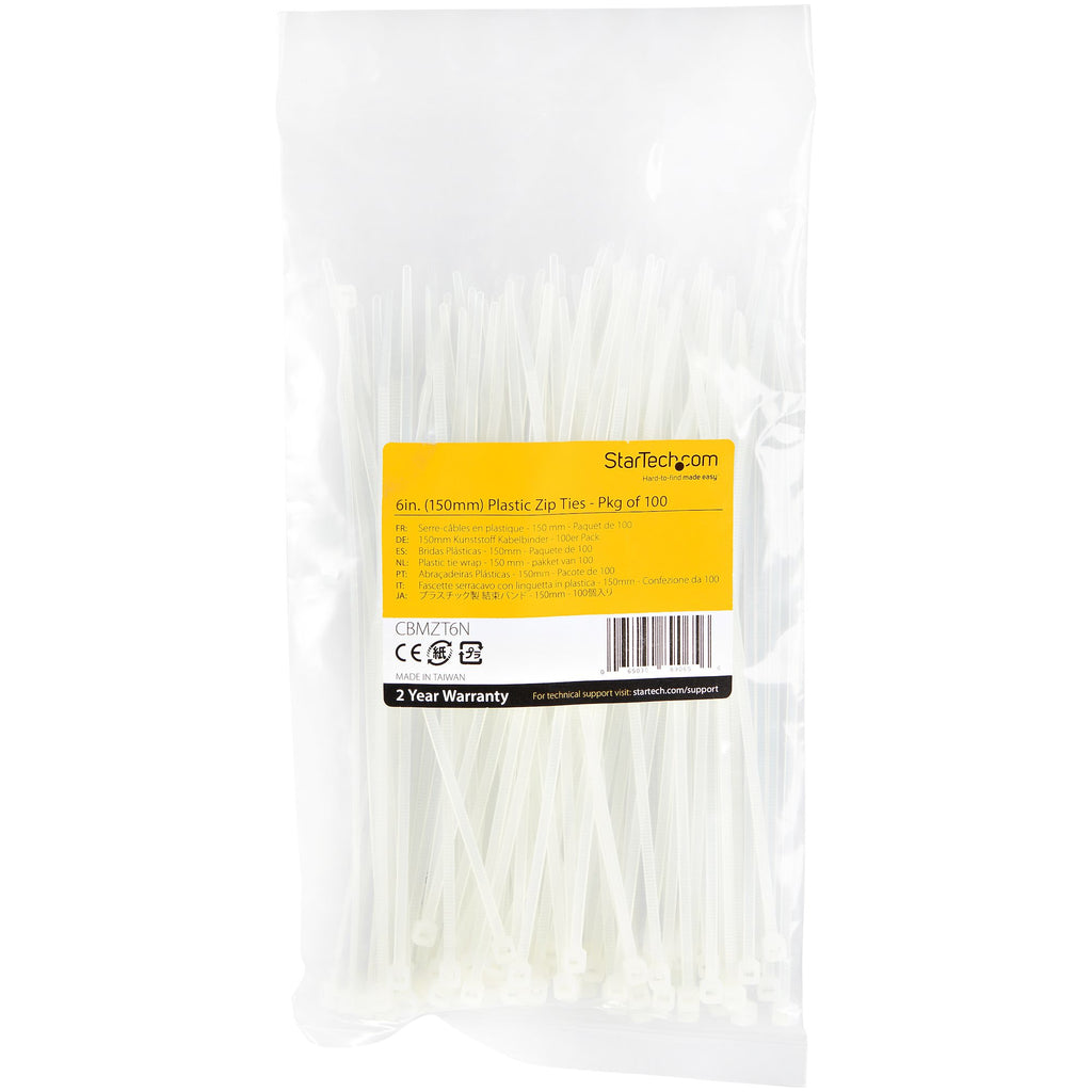 StarTech.com CBMZT6N presilla Brida reutilizable Nylon, Plástico 100 pieza(s) (2)