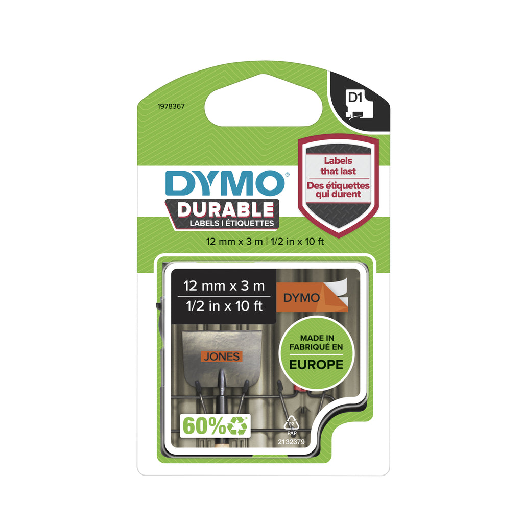DYMO D1 Durable - White on Orange - 12mm cinta para impresora de etiquetas Negro sobre naranja (6)