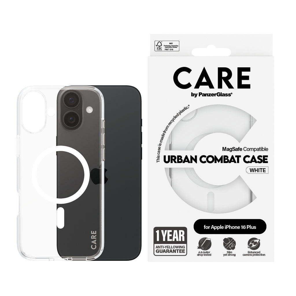 PanzerGlass CARE™ by ® Urban Combat Case Transparent w. White MagSafe iPhone 16 Plus funda para teléfono móvil Transparente (2)