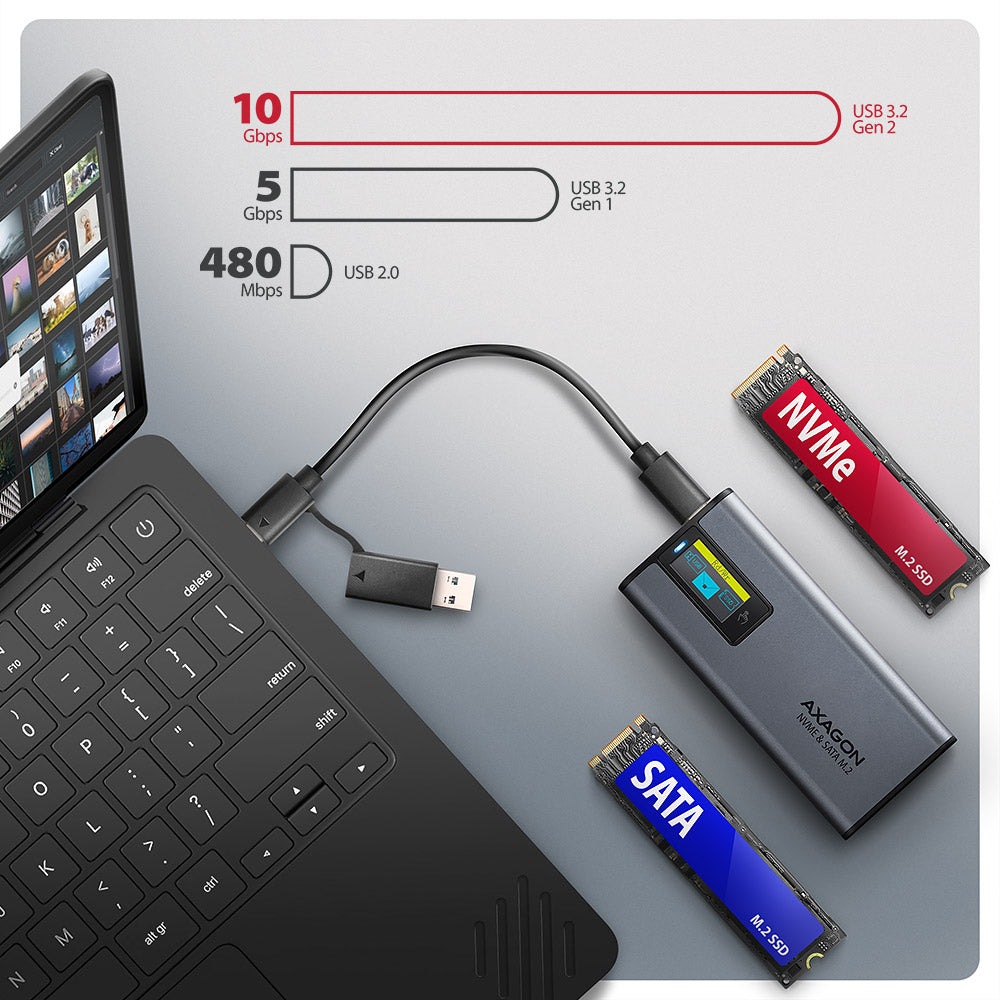 Axagon EEM2-SD2 caja para disco duro externo Caja externa para unidad de estado sólido (SSD) Gris M.2 (8)