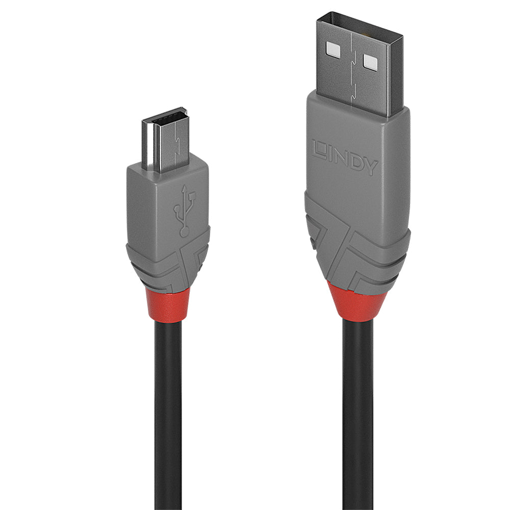 Lindy 36721 cable USB USB 2.0 0,5 m USB A Mini-USB B 0,48 Gbit/s Negro, Gris (2)