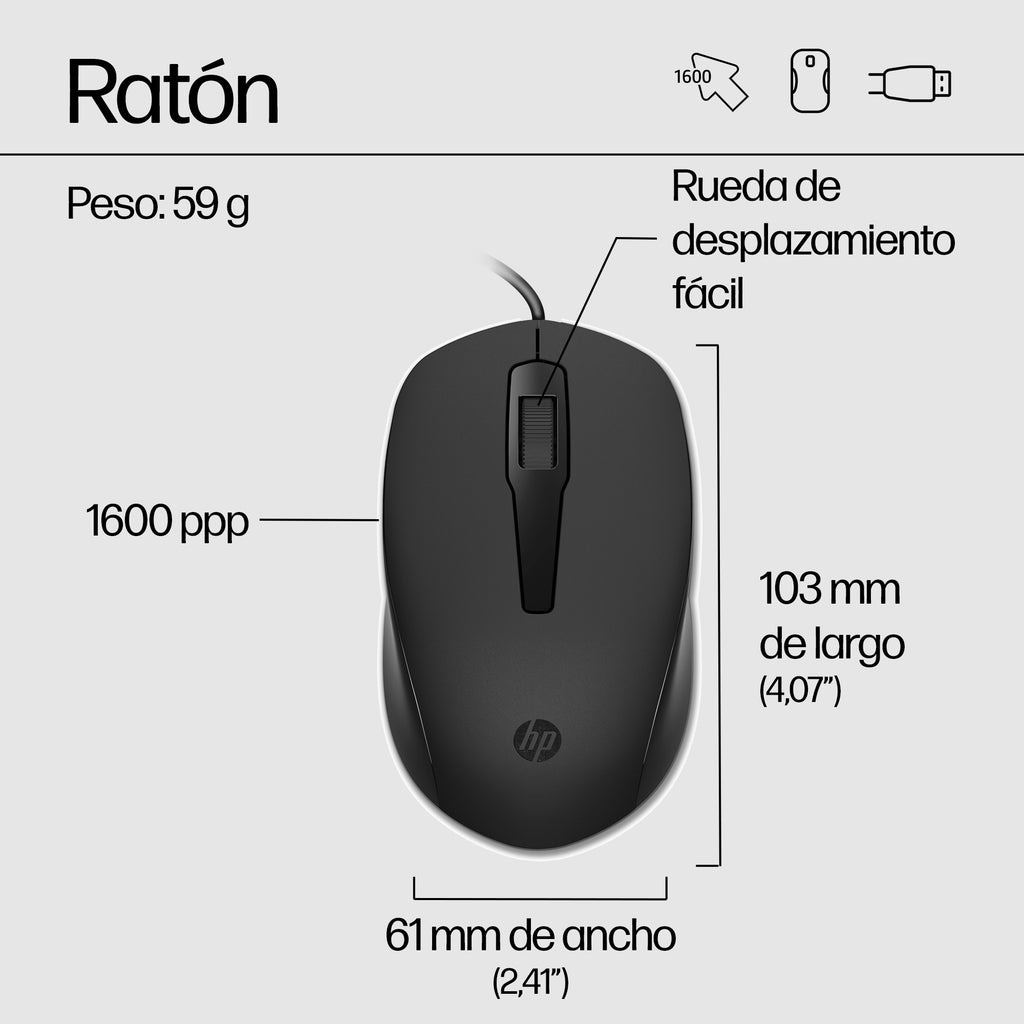 HP 150 Wired Mouse and Keyboard Combination teclado Ratón incluido Hogar / Oficina USB Negro (4)