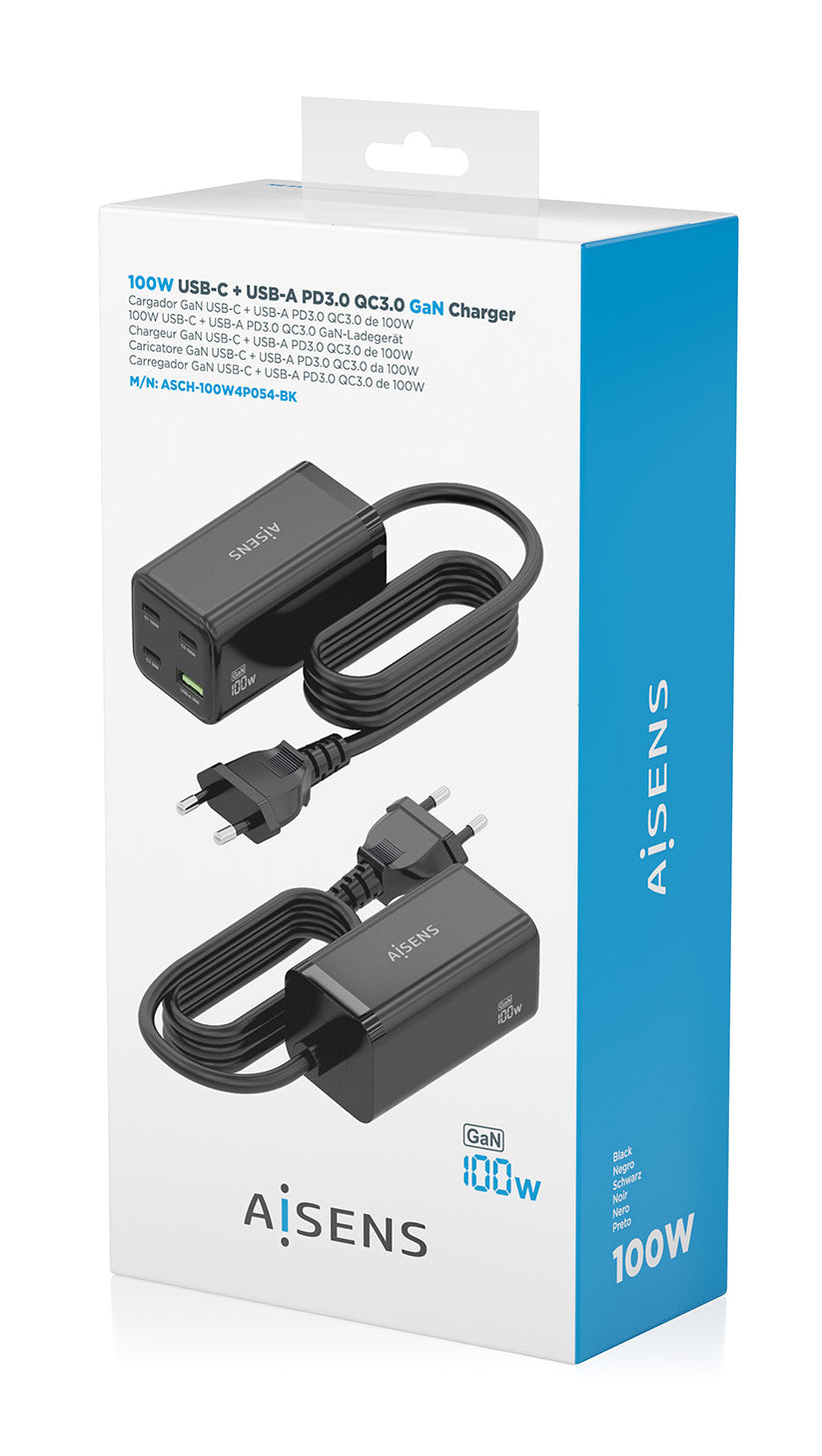 AISENS ASCH-100W4P054-BK cargador de dispositivo móvil Universal Corriente alterna Carga rápida Interior (8)