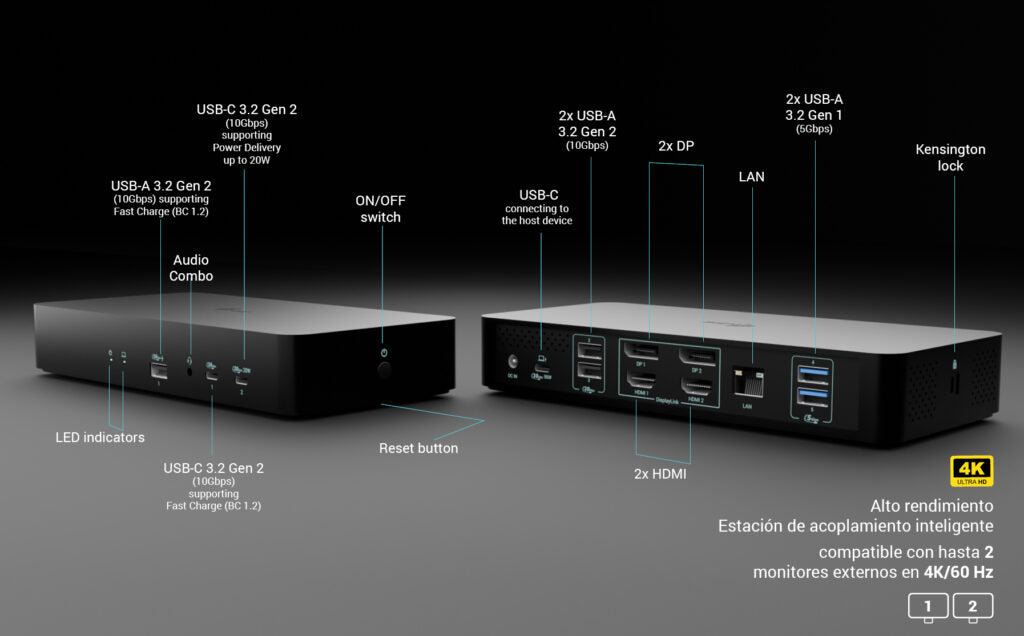 i-tec CAINTGDUAL4KDOCPD base para portátil y replicador de puertos Alámbrico USB 3.2 Gen 1 (3.1 Gen 1) Type-C Negro (2)