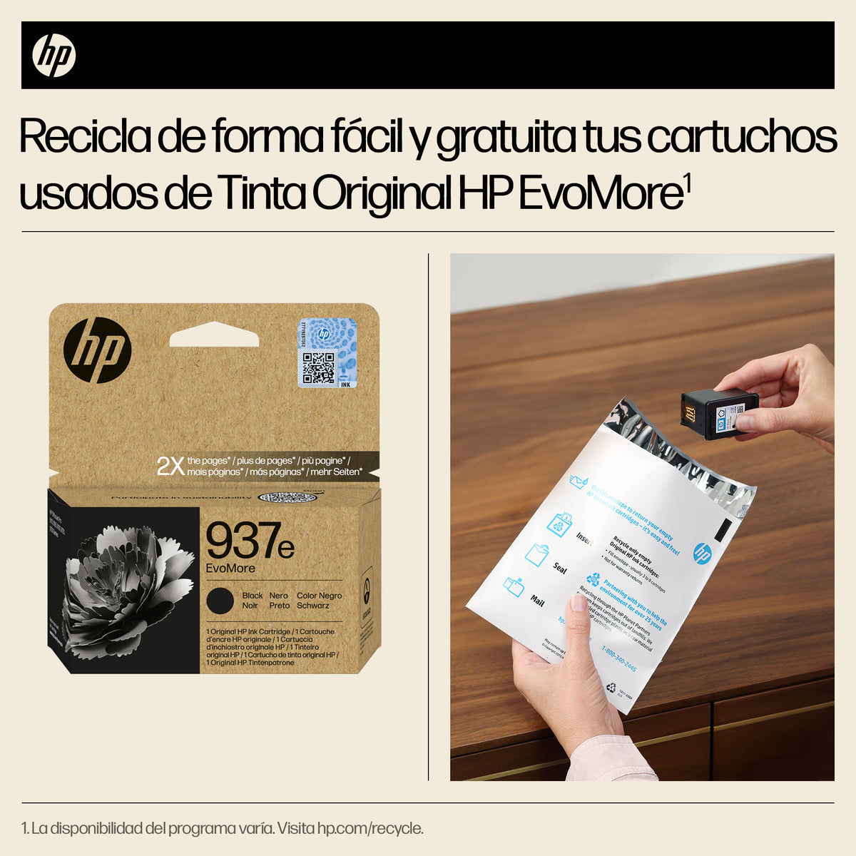 HP 937e EvoMore Black Original Ink Cartridge cartucho de tinta 1 pieza(s) Alto rendimiento (XL) Negro (5)