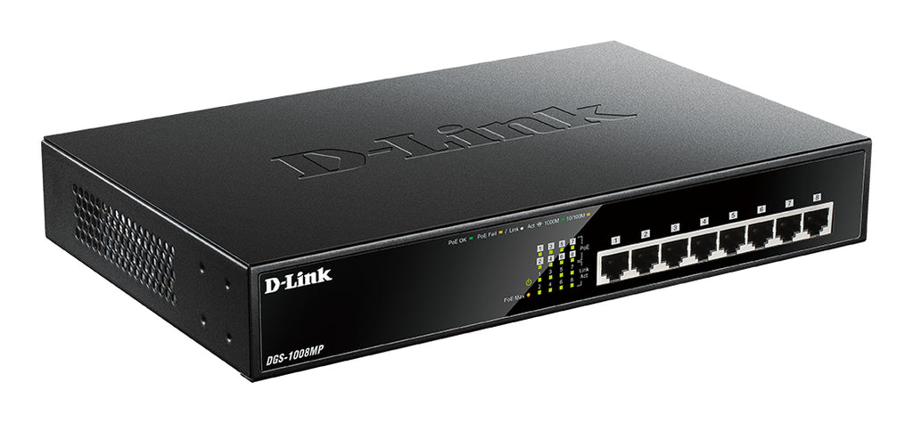 D-Link DGS-1008MP switch No administrado Gigabit Ethernet (10/100/1000) Energía sobre Ethernet (PoE) 1U Negro (3)