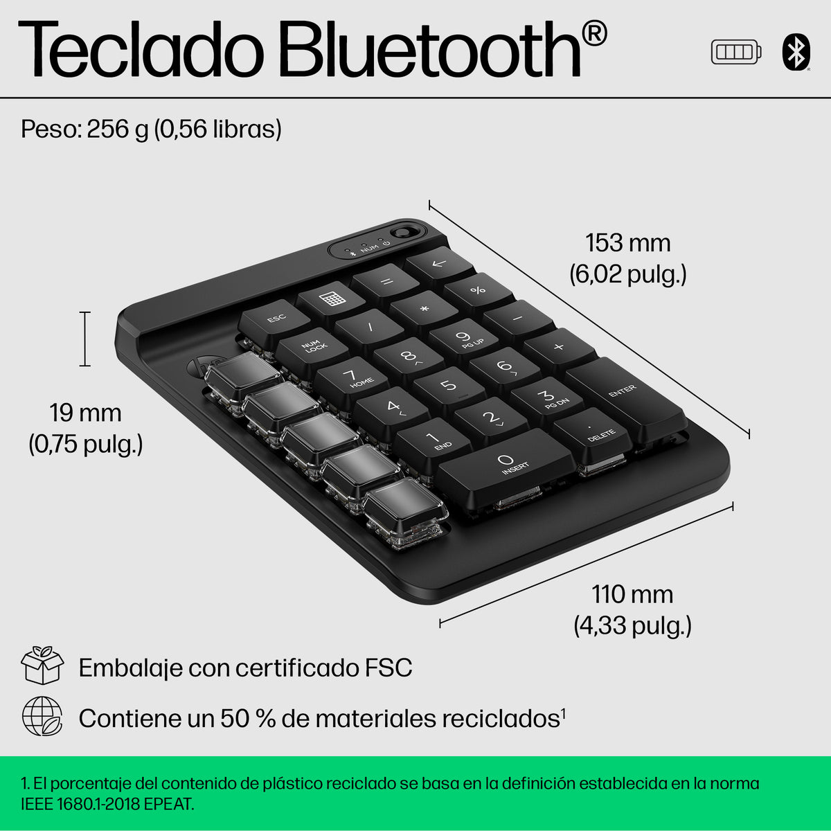 HP 430 Programmable Wireless Keypad teclado Hogar Bluetooth Negro (5)