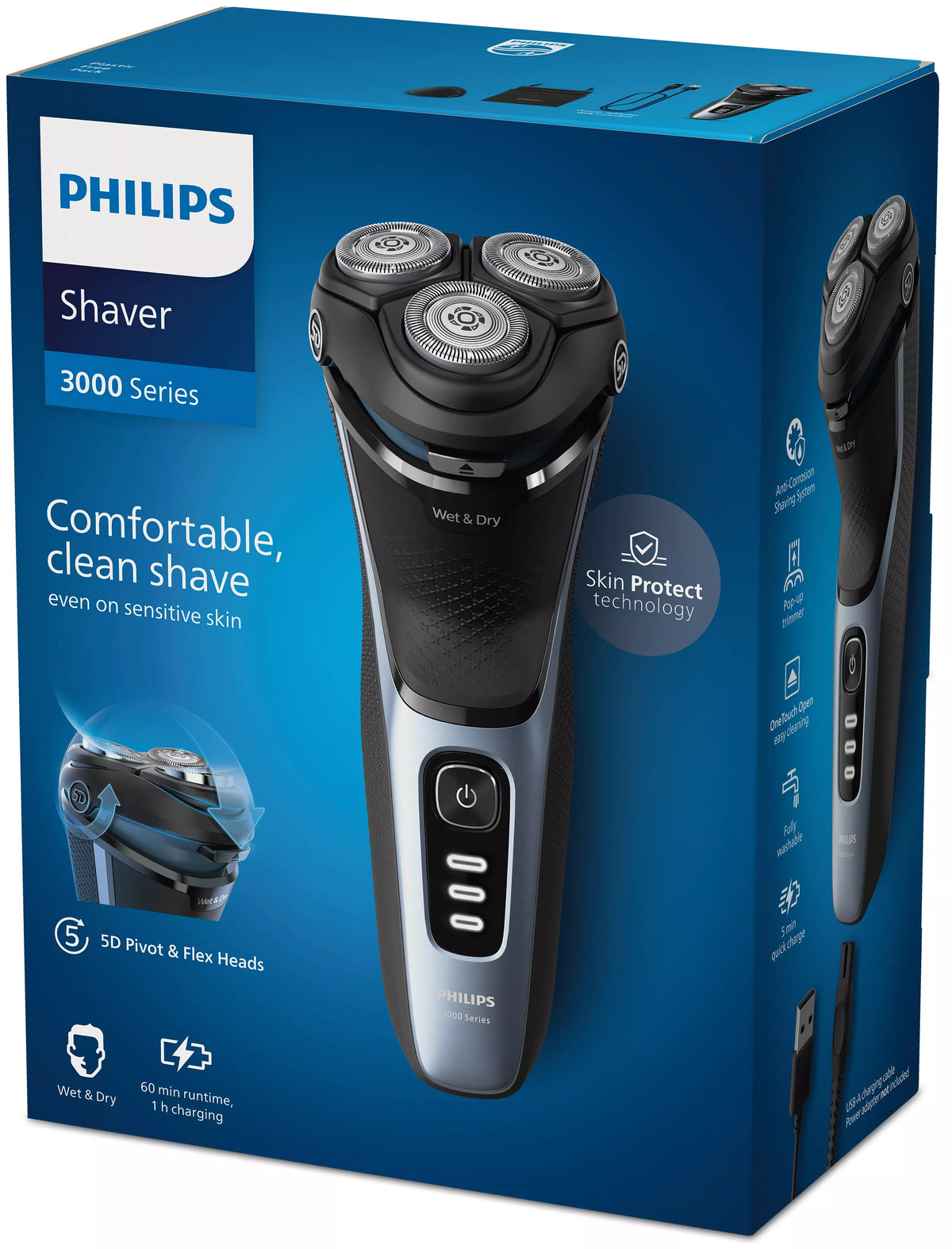 Philips 3000 series S3243/12 afeitadora Máquina de afeitar de rotación Recortadora Azul (5)