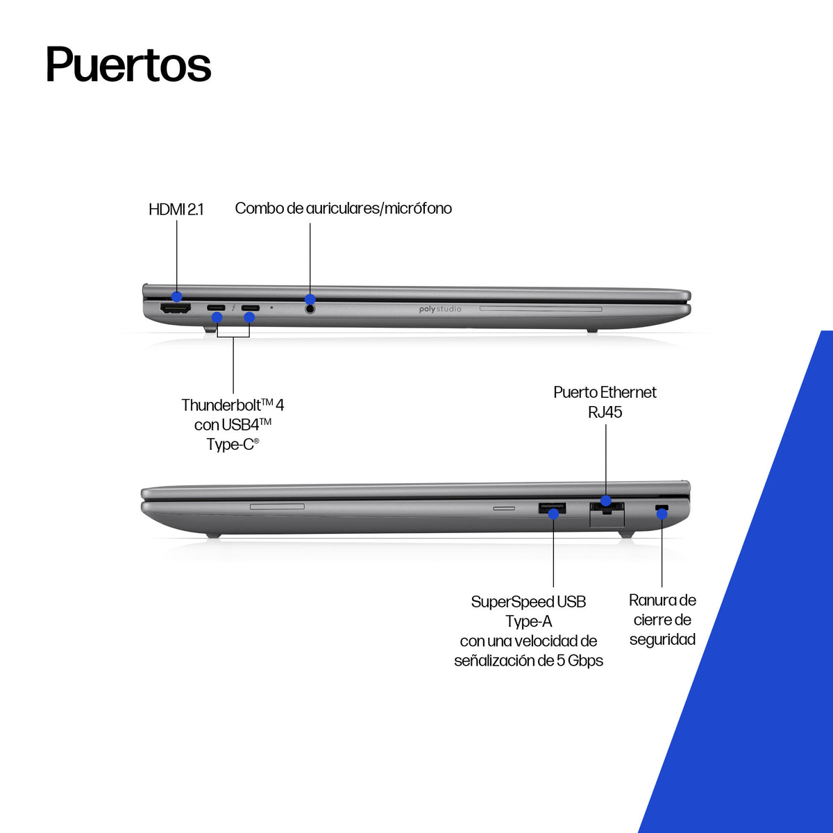 HP ZBook 8 G1i 16 Wolf Pro Security Edition - Data Science Intel Core Ultra 9 285H Estación de trabajo móvil 40,6 cm (16") Pantalla táctil WUXGA 64 GB DDR5-SDRAM 1 TB SSD NVIDIA RTX 500 Ada Wi-Fi 7 (802.11be) Windows 11 Pro AI Workstation, AI PC Plata (5)
