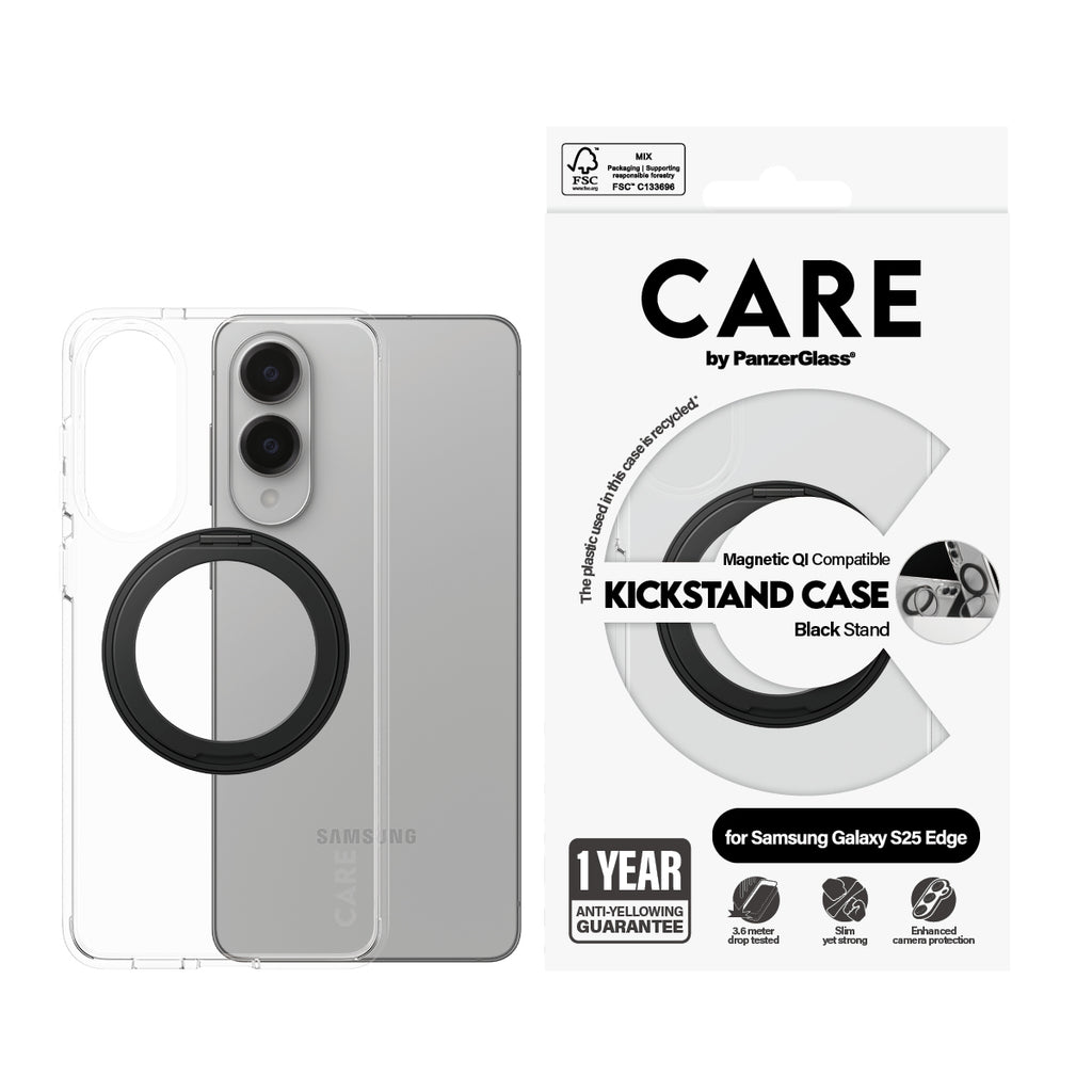 PanzerGlass CARE™ by ® Kickstand Case Transparent w. Qi Samsung S25 Edge funda