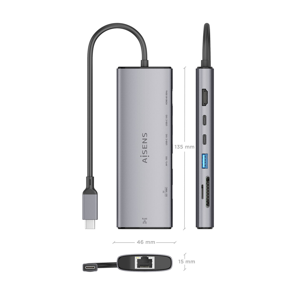 AISENS ASUC-7P032-GR base para portátil y replicador de puertos Alámbrico USB 3.2 Gen 1 (3.1 Gen 1) Type-C (5)