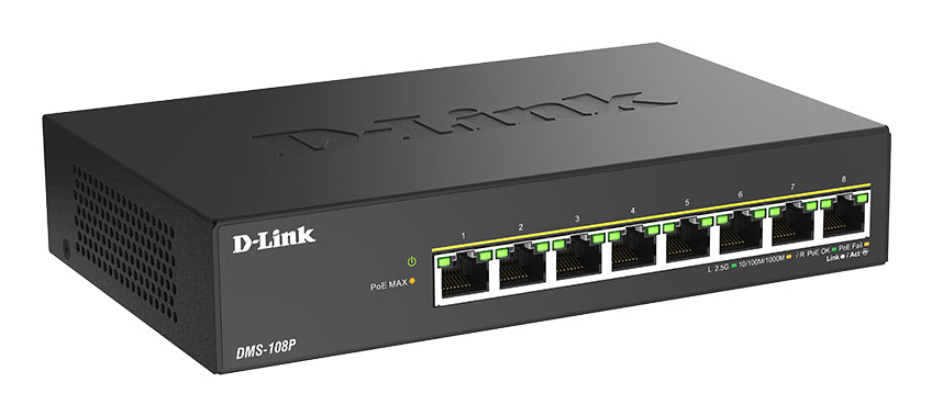 D-Link DMS-108P/B switch No administrado 2.5G Ethernet (100/1000/2500) Energía sobre Ethernet (PoE) Negro (2)