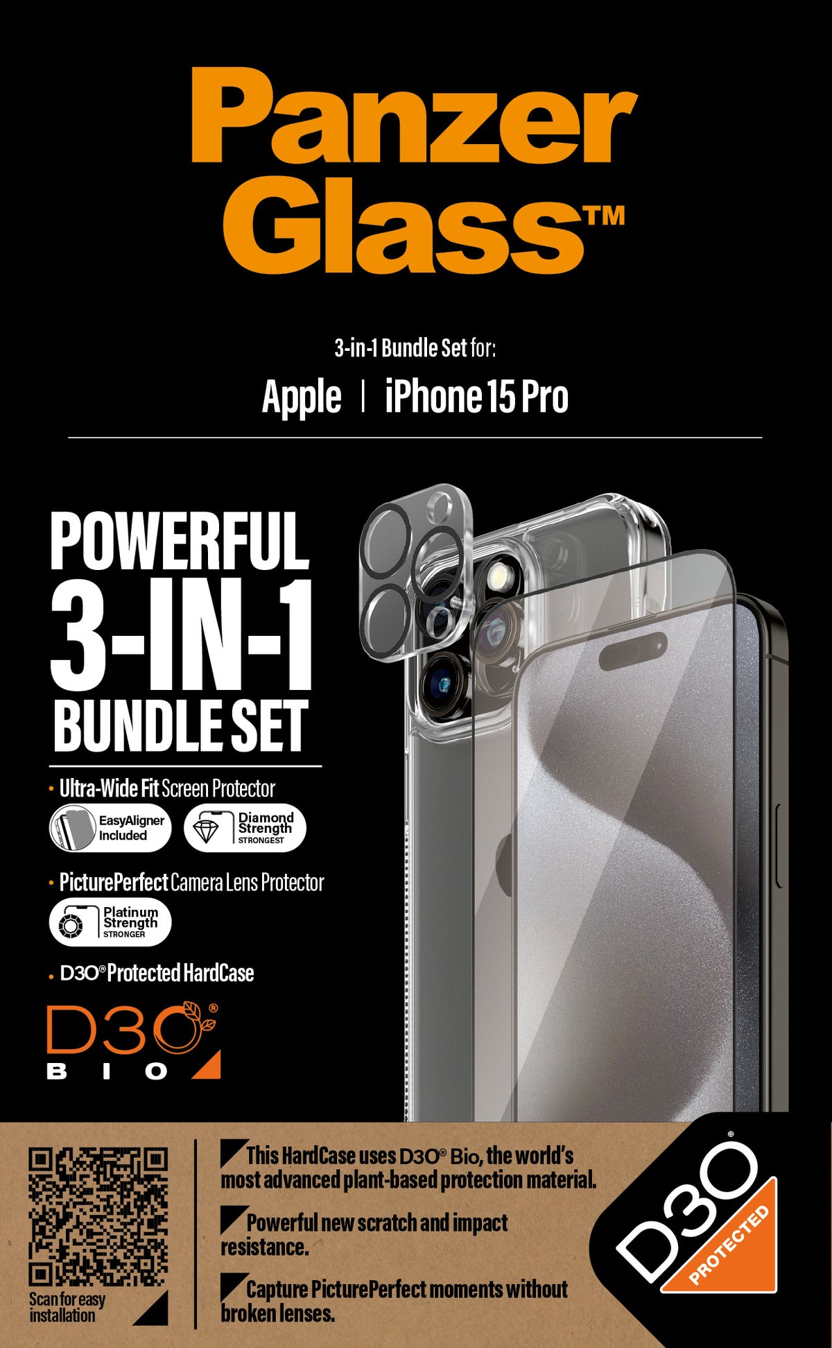 PanzerGlass ® 3-in-1 Bundle iPhone 15 Pro Protector de pantalla Apple 1 pieza(s) (5)