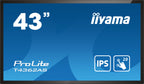 iiyama T4362AS-B1 pantalla de señalización Panel plano interactivo 108 cm (42.5") IPS 500 cd / m² 4K Ultra HD Negro Pantalla táctil Procesador incorporado Android 8.0 24/7