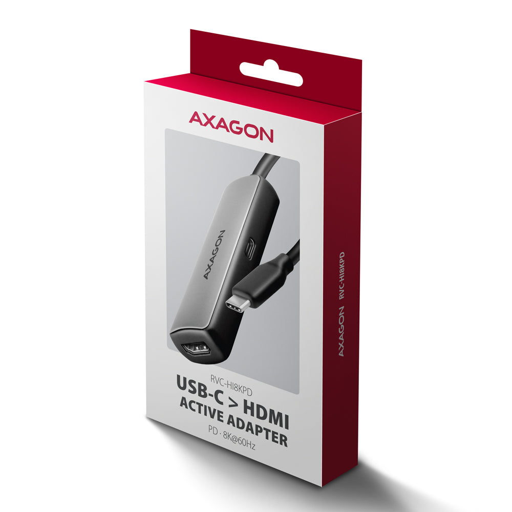 Axagon RVC-HI8KPD, USB-C -> HDMI 2.1 redukce / adaptér, 8K/60Hz, 4K/144Hz, HDR10+, PD100W 0,16 m USB Tipo C HDMI + USB Type-C (8)