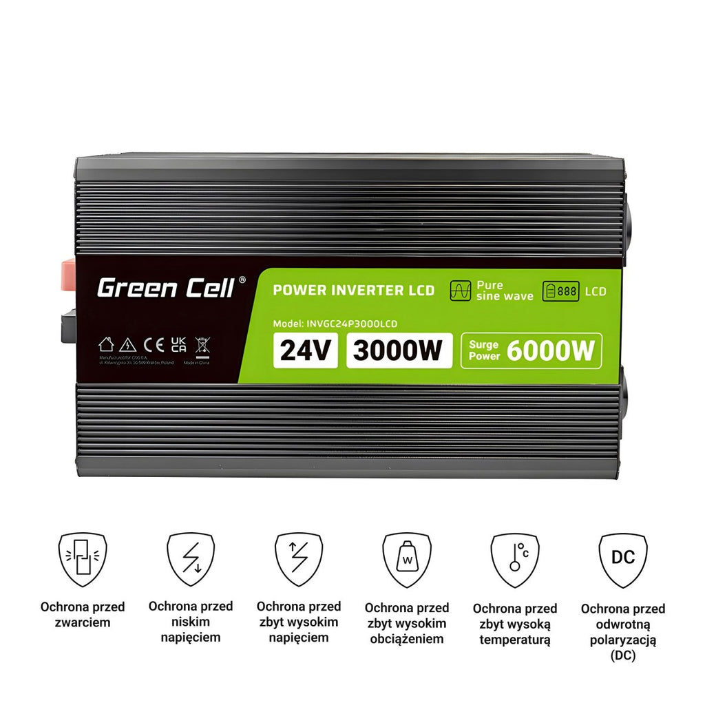 verde Cell Przetwornica napicia PowerInverter LCD 24 V 3000W/60000W Przetwornica