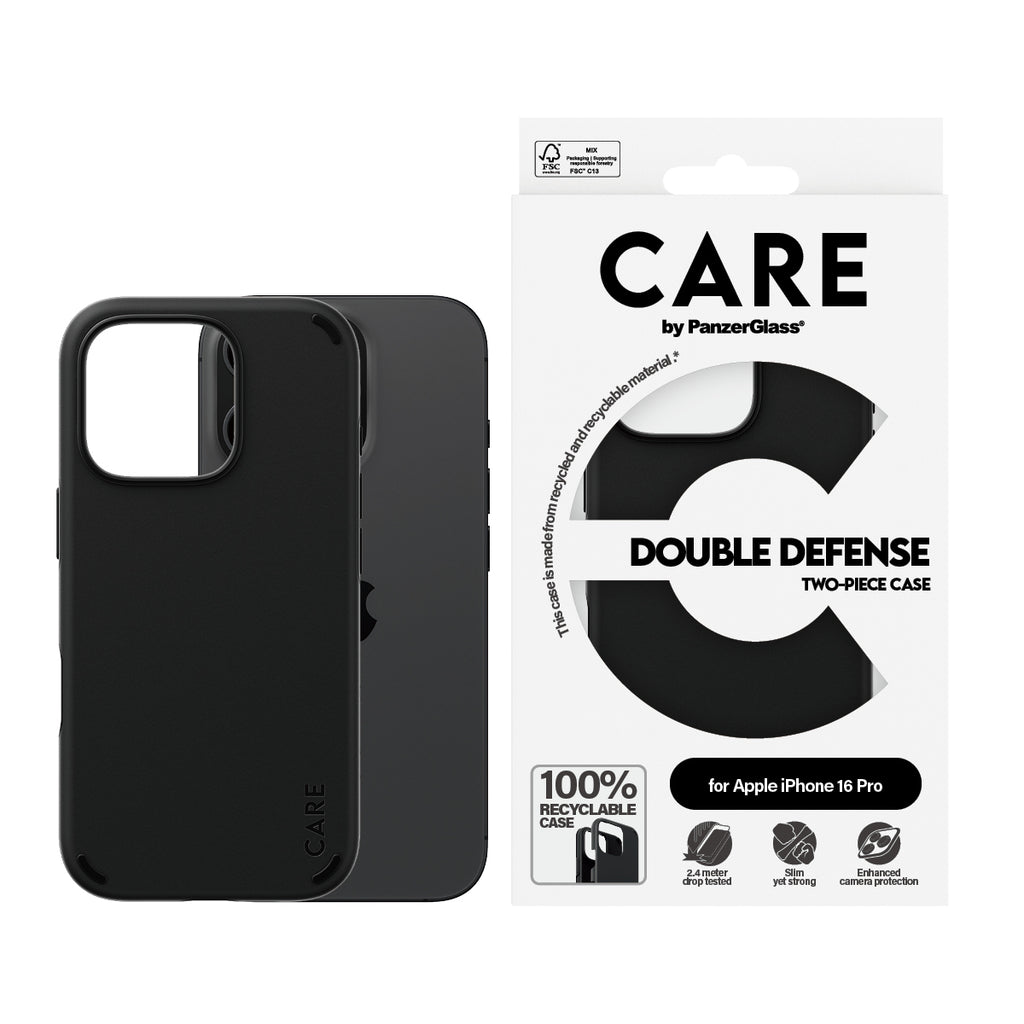 PanzerGlass CARE™ by ® Double Defense Case Black iPhone 16 Pro funda