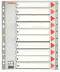 Esselte 100124 lengüeta de índice Separador numérico con pestaña Polipropileno (PP) Gris, Rojo, Blanco