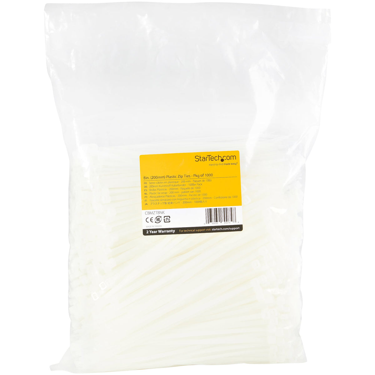 StarTech.com CBMZT8NK presilla Brida reutilizable Nylon, Plástico Blanco 1000 pieza(s) (6)